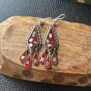 Carnelian and Abalone Earrings- sterling silver